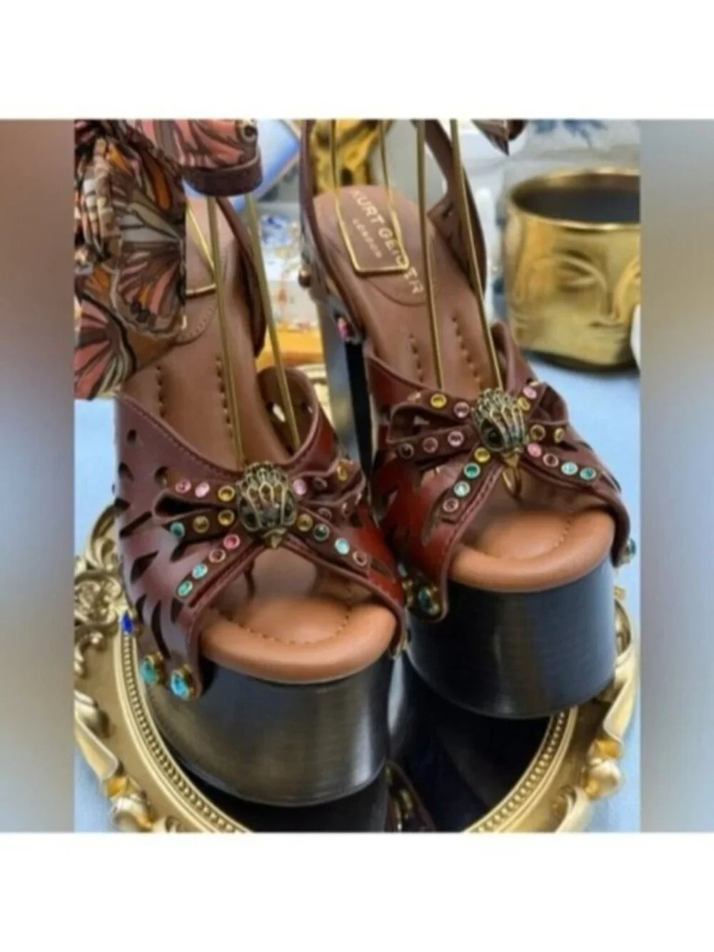 🆕 KURT GEIGER LONDON 🧿 NWOB Butterfly Platform Ankle Strap Sandal, Sz 37 US 7
